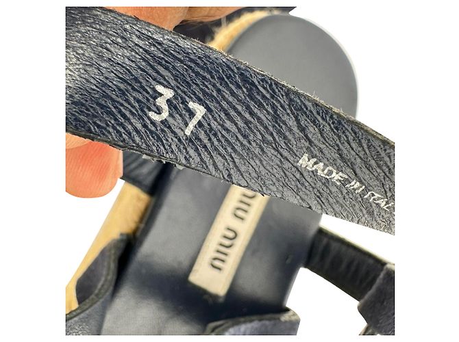 Sandalias de plataforma con tiras Miu Miu en piel y ante azul marino - vista 13