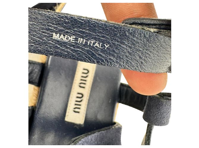 Sandalias de plataforma con tiras Miu Miu en piel y ante azul marino - vista 14