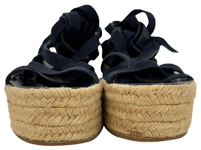 Sandalias de plataforma con tiras Miu Miu en piel y ante azul marino - vista 3