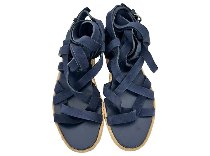 Sandalias de plataforma con tiras Miu Miu en piel y ante azul marino - vista 4