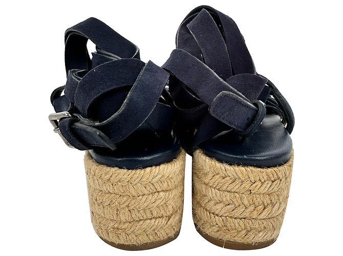 Sandalias de plataforma con tiras Miu Miu en piel y ante azul marino - vista 6