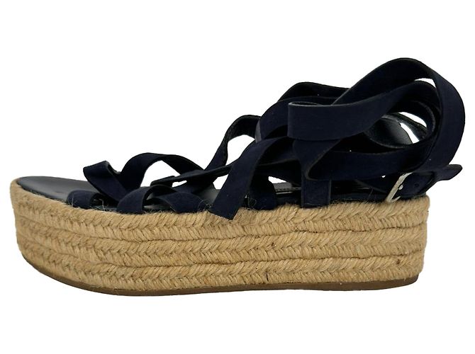 Sandalias de plataforma con tiras Miu Miu en piel y ante azul marino - vista 7