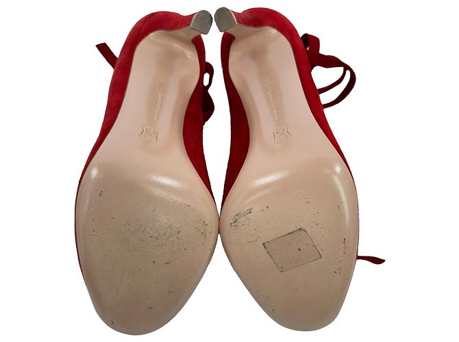 Décolleté con punta tonda e cinturini Gianvito Rossi in scamosciato rosso - vista 14