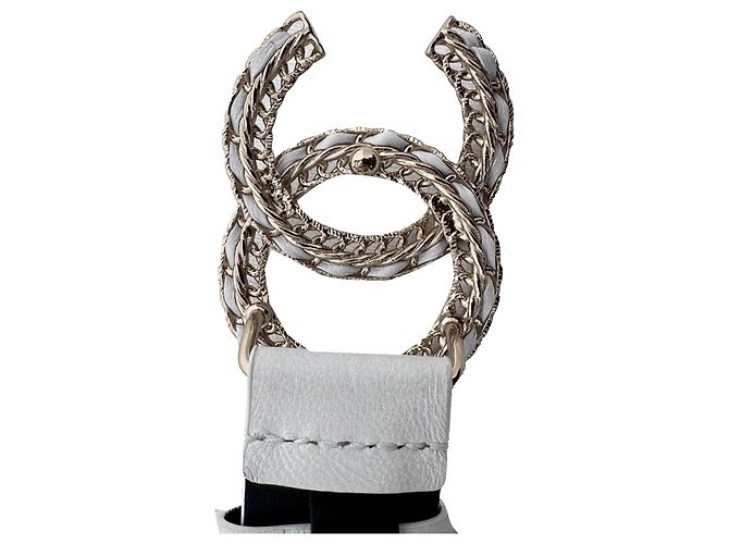 Timeless Cintura Chanel con logo CC intrecciato e catena in pelle bianca - vista 5