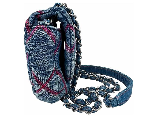 Mini borsa a tracolla Chanel Coco Beach in cotone blu - vista 11