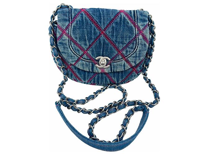 Mini borsa a tracolla Chanel Coco Beach in cotone blu - vista 2