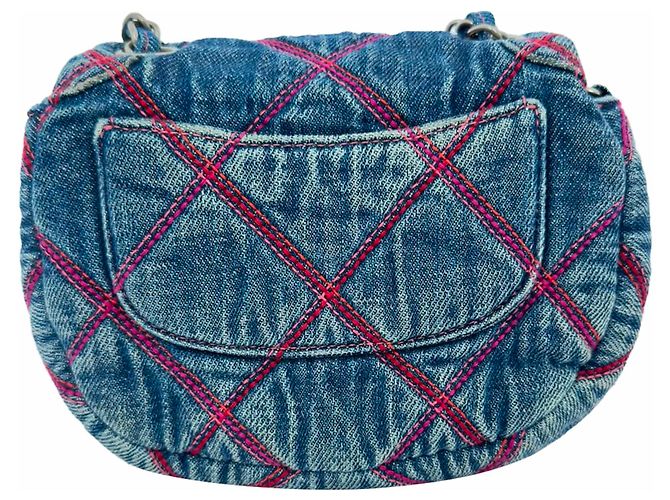 Mini borsa a tracolla Chanel Coco Beach in cotone blu - vista 4