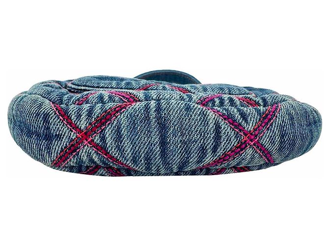 Mini borsa a tracolla Chanel Coco Beach in cotone blu - vista 6