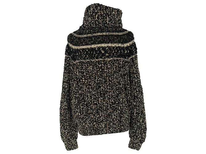 Timeless Chanel Strickpullover mit Goldakzenten, hochgeschlossen und Knöpfen aus schwarzer Wolle Mehrfarben - Ansicht 4