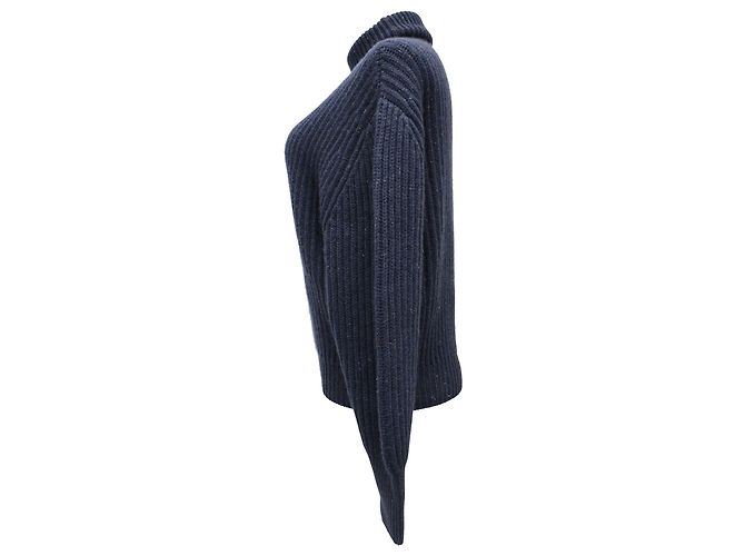Brunello Cucinelli Rollkragenpullover aus geripptem Cashmere in Navy Blue Blau Marineblau - Ansicht 2