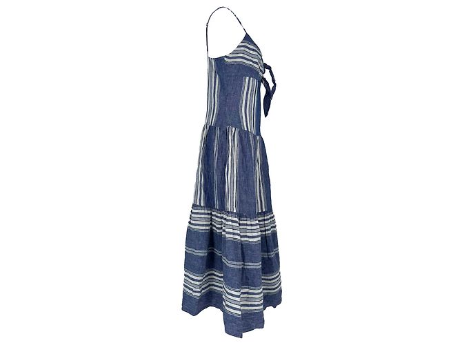 Abito midi senza maniche a righe Ralph Lauren in lino blu Blu chiaro - vista 2