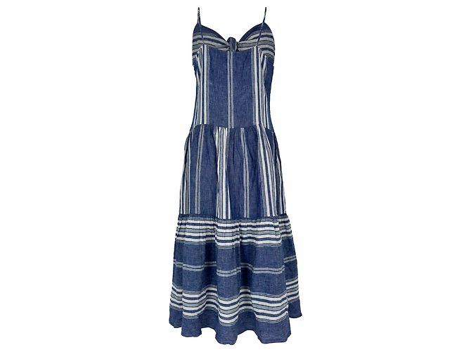 Abito midi senza maniche a righe Ralph Lauren in lino blu Blu chiaro - vista 3