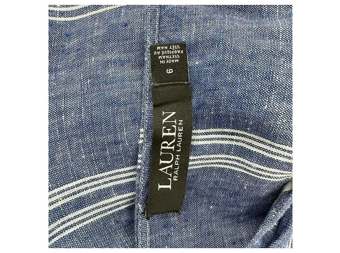 Abito midi senza maniche a righe Ralph Lauren in lino blu Blu chiaro - vista 4