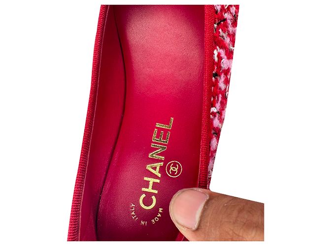 Timeless Ballerine Chanel con logo Interlocking CC in tweed rosa - vista 11