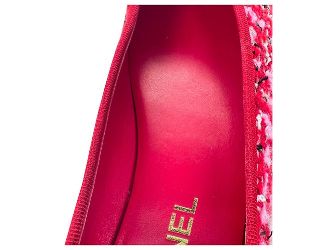 Timeless Ballerine Chanel con logo Interlocking CC in tweed rosa - vista 13