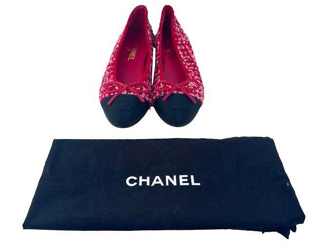 Timeless Ballerine Chanel con logo Interlocking CC in tweed rosa - vista 15