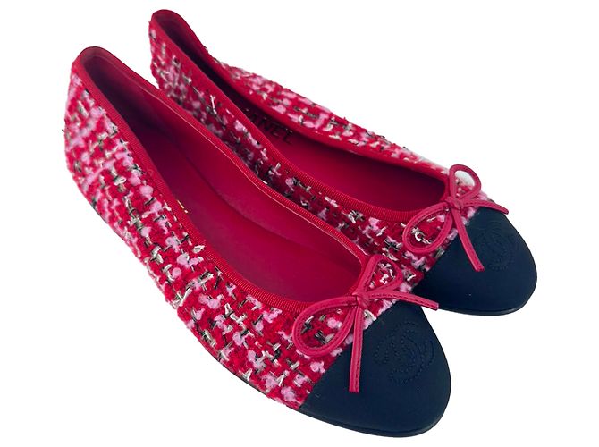 Timeless Ballerine Chanel con logo Interlocking CC in tweed rosa - vista 5