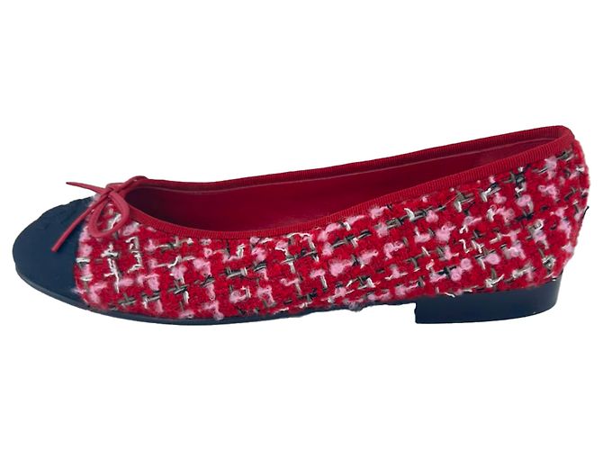 Timeless Ballerine Chanel con logo Interlocking CC in tweed rosa - vista 7