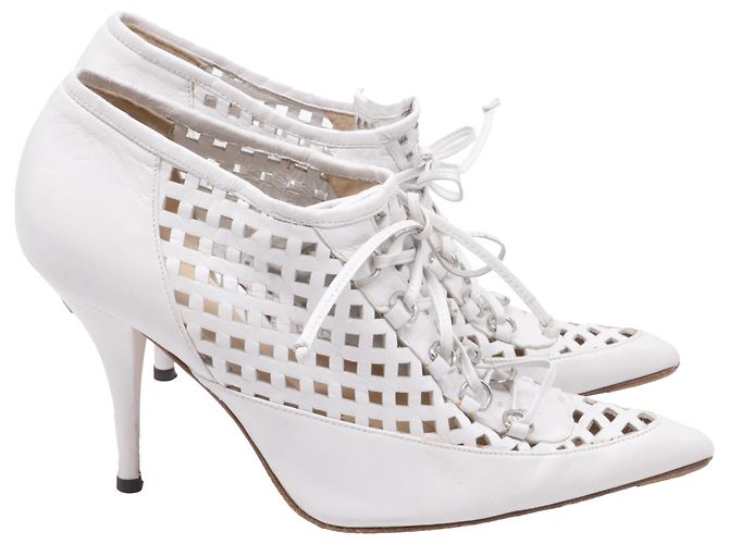 Mule con tacco alto con lacci in pelle bianca Versace Bianco Crudo - vista 3