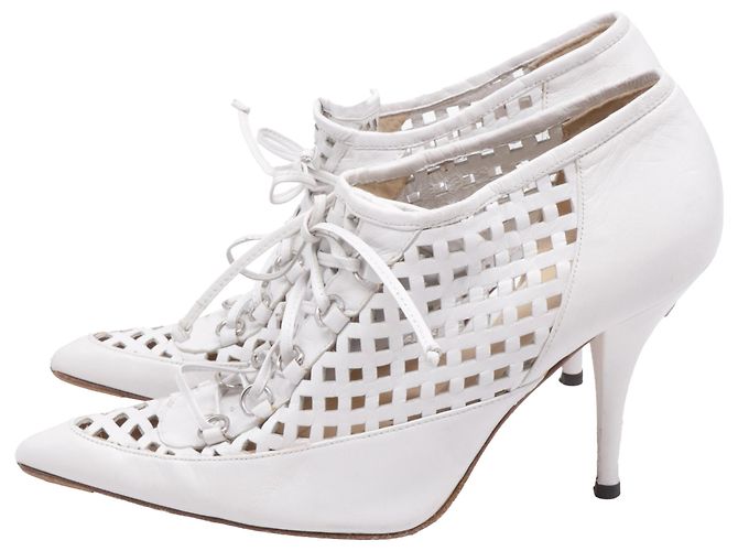Mule con tacco alto con lacci in pelle bianca Versace Bianco Crudo - vista 4