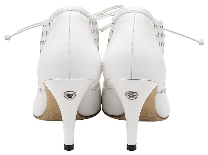 Mule con tacco alto con lacci in pelle bianca Versace Bianco Crudo - vista 5