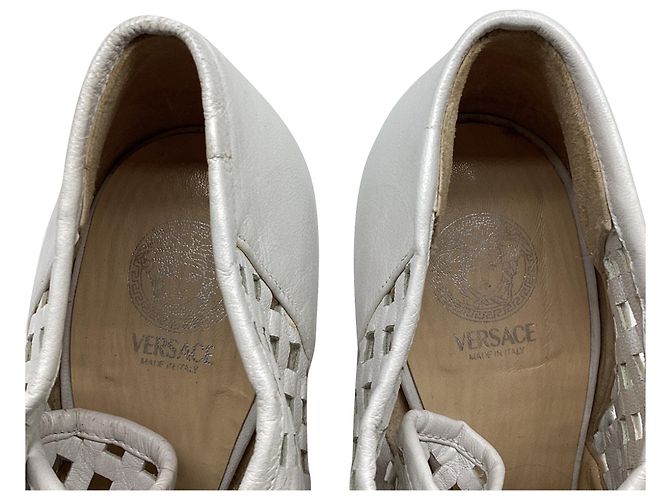 Mule con tacco alto con lacci in pelle bianca Versace Bianco Crudo - vista 6