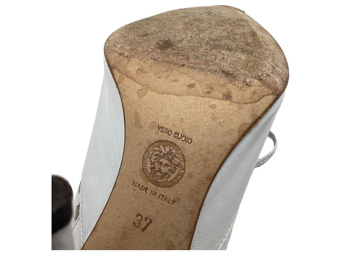 Mule con tacco alto con lacci in pelle bianca Versace Bianco Crudo - vista 7