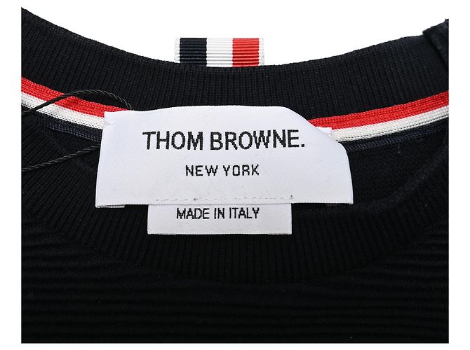 Camiseta de cuello redondo Thom Browne en algodón azul marino - vista 4