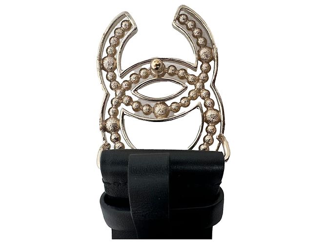 Timeless Cinturón Chanel de cuero negro con hebilla CC adornada con perlas falsas - vista 5