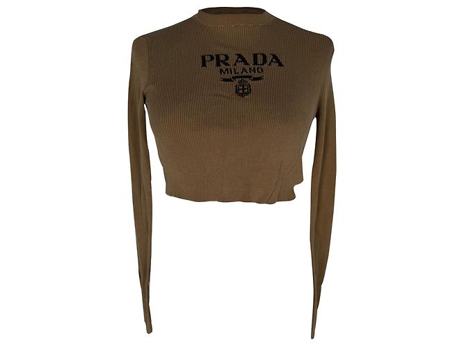 Enges better Cropped-Pullover von Prada aus brauner Seide - Ansicht 2