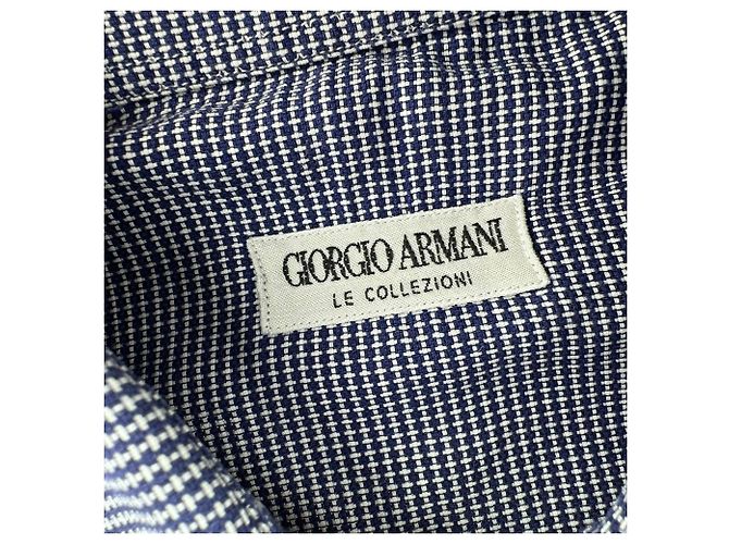 Camicia in tweed con bottoni Giorgio Armani Le Collezioni in cotone blu navy - vista 4