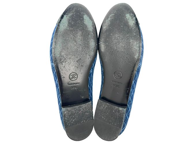 Timeless Chanel CC Interlocking Logo gesteppte Ballerinas in Blue Denim Blau - Ansicht 10