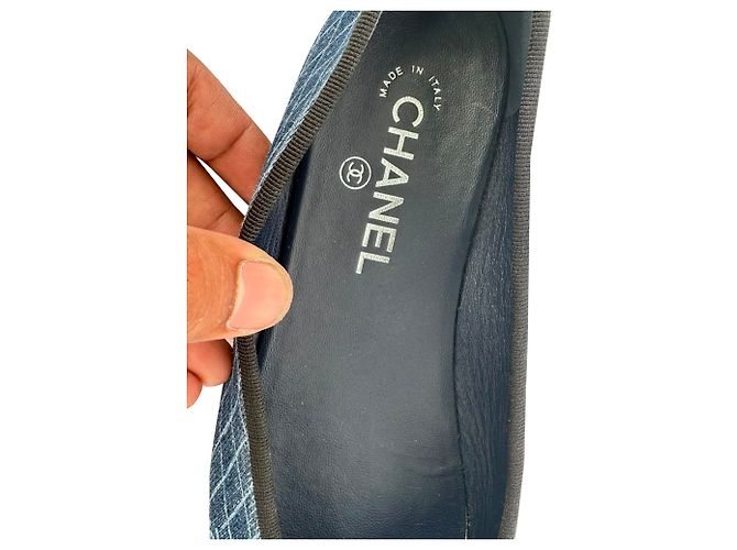 Timeless Chanel CC Interlocking Logo gesteppte Ballerinas in Blue Denim Blau - Ansicht 13