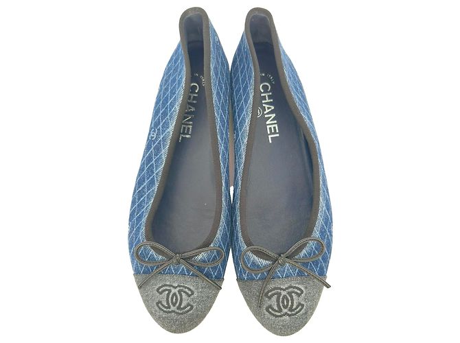 Timeless Chanel CC Interlocking Logo gesteppte Ballerinas in Blue Denim Blau - Ansicht 5
