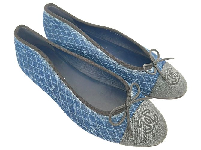 Timeless Chanel CC Interlocking Logo gesteppte Ballerinas in Blue Denim Blau - Ansicht 6