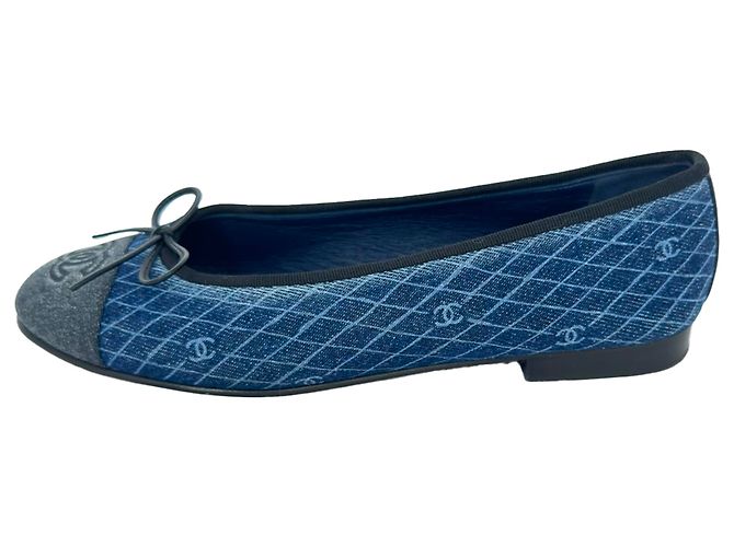 Timeless Chanel CC Interlocking Logo gesteppte Ballerinas in Blue Denim Blau - Ansicht 8