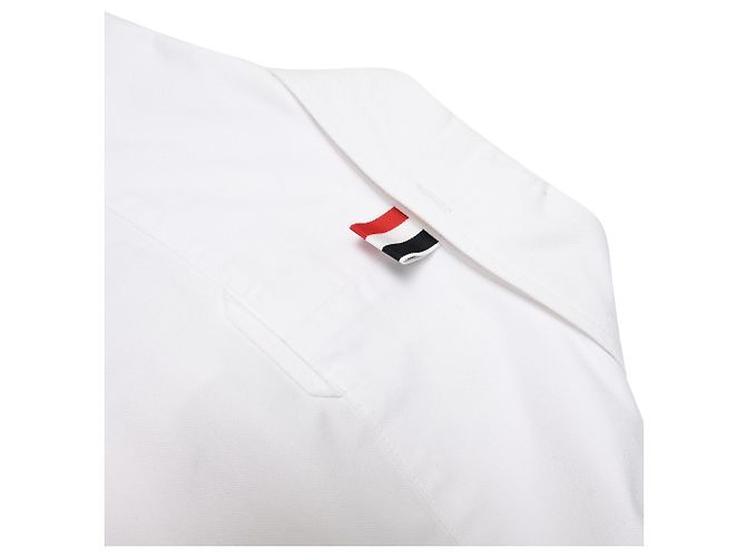 Camisa Oxford de algodón blanco con brazalete y corte cropped de cuello redondo de Thom Browne - vista 14