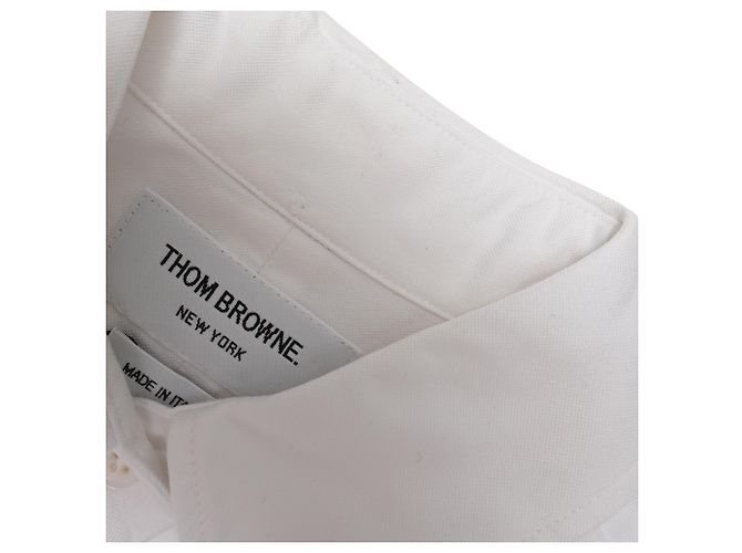 Camisa Oxford de algodón blanco con brazalete y corte cropped de cuello redondo de Thom Browne - vista 16