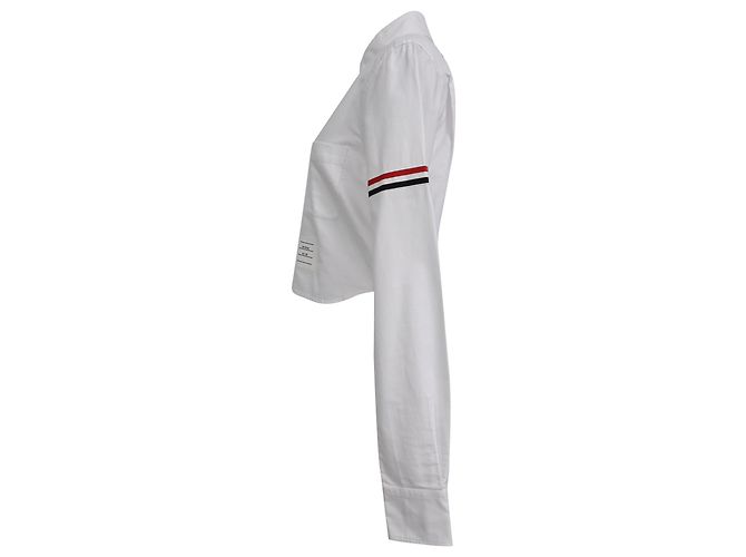 Camisa Oxford de algodón blanco con brazalete y corte cropped de cuello redondo de Thom Browne - vista 2