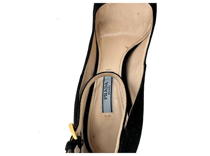 Prada Ankle Strap Platform Pumps in Black Suede - view 10