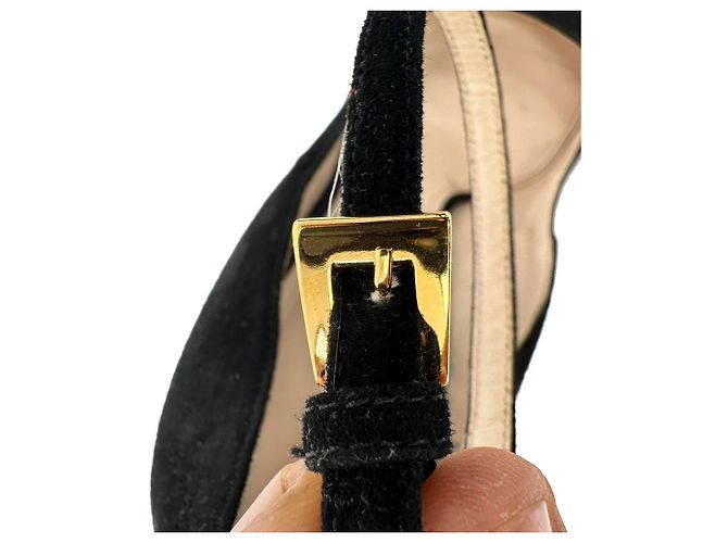 Prada Ankle Strap Platform Pumps in Black Suede - view 12