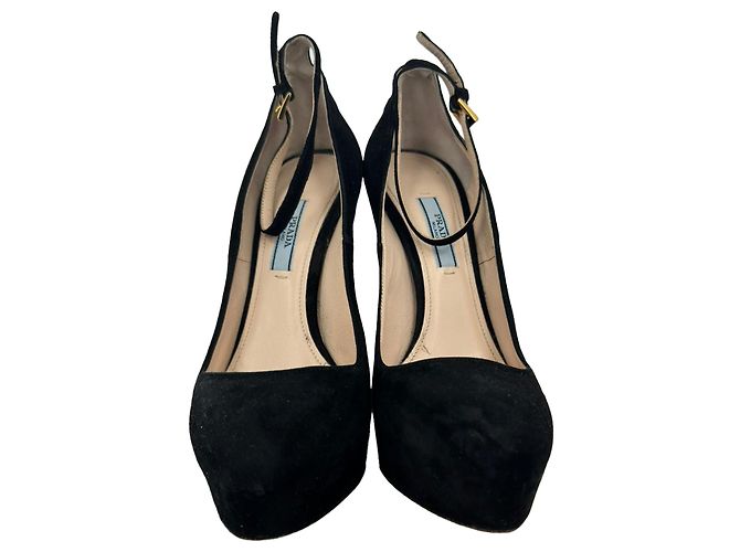 Prada Ankle Strap Platform Pumps in Black Suede - view 2