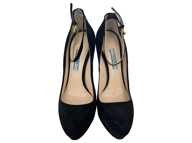 Prada Ankle Strap Platform Pumps in Black Suede - view 3