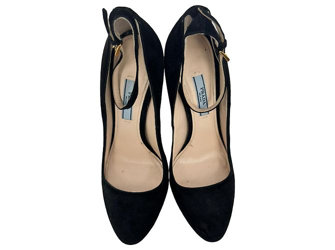 Prada Ankle Strap Platform Pumps in Black Suede - view 4