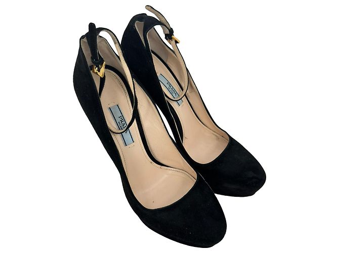 Prada Ankle Strap Platform Pumps in Black Suede - view 5