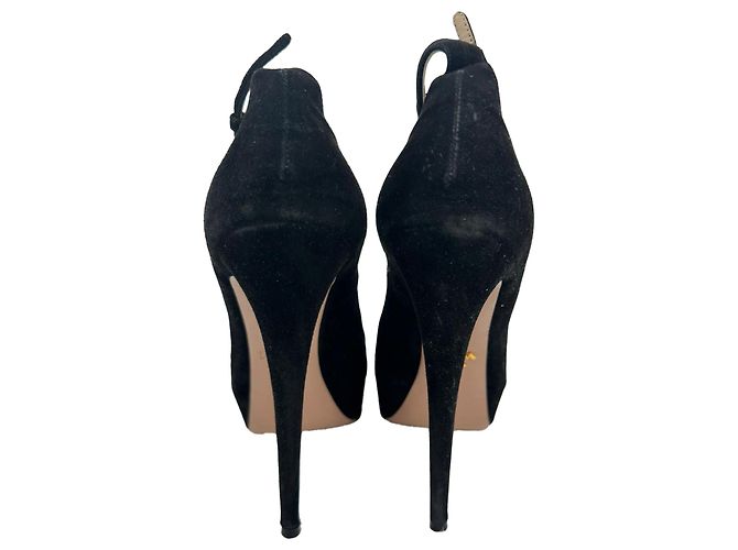 Prada Ankle Strap Platform Pumps in Black Suede - view 6