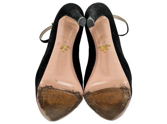 Prada Ankle Strap Platform Pumps in Black Suede - view 8