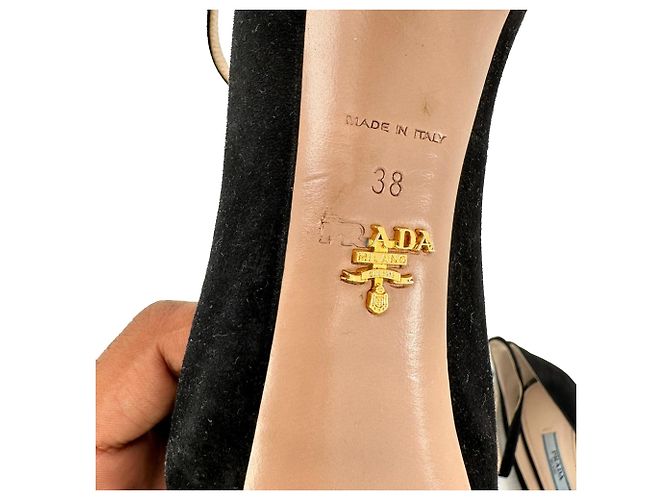 Prada Ankle Strap Platform Pumps in Black Suede - view 9
