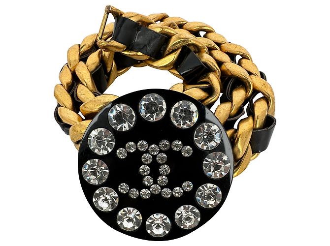 Timeless Cintura a catena Chanel 1995 CC con strass e pelle nera Nero - vista 6