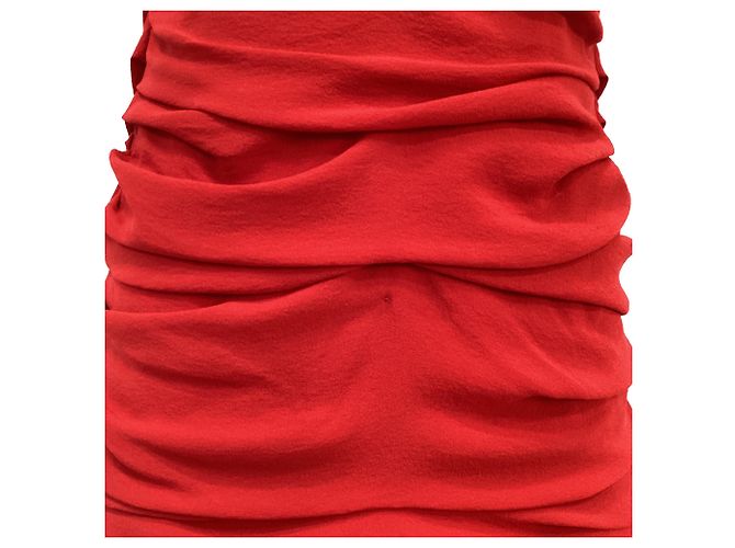 Vestido midi drapeado Dolce & Gabbana en seda roja - vista 11